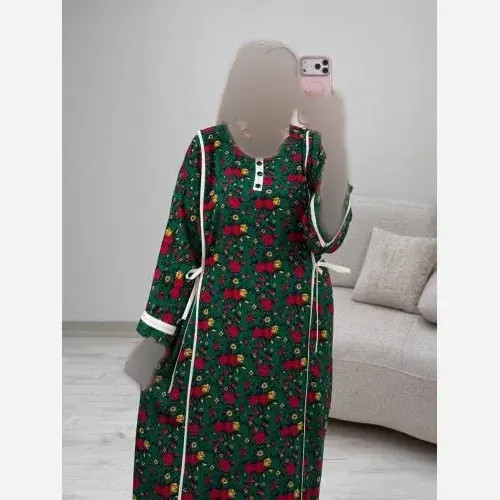 پیراهن ساحلی نخی زنانه فری سایز تا 50 مدل کمردار خنک
