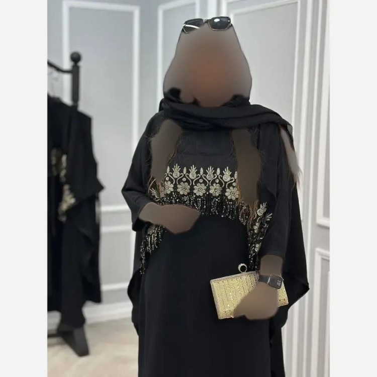 ست پیراهن رویه دار زنانه مدل فاخر جنس ابروبادی رنگ طلایی مشکی