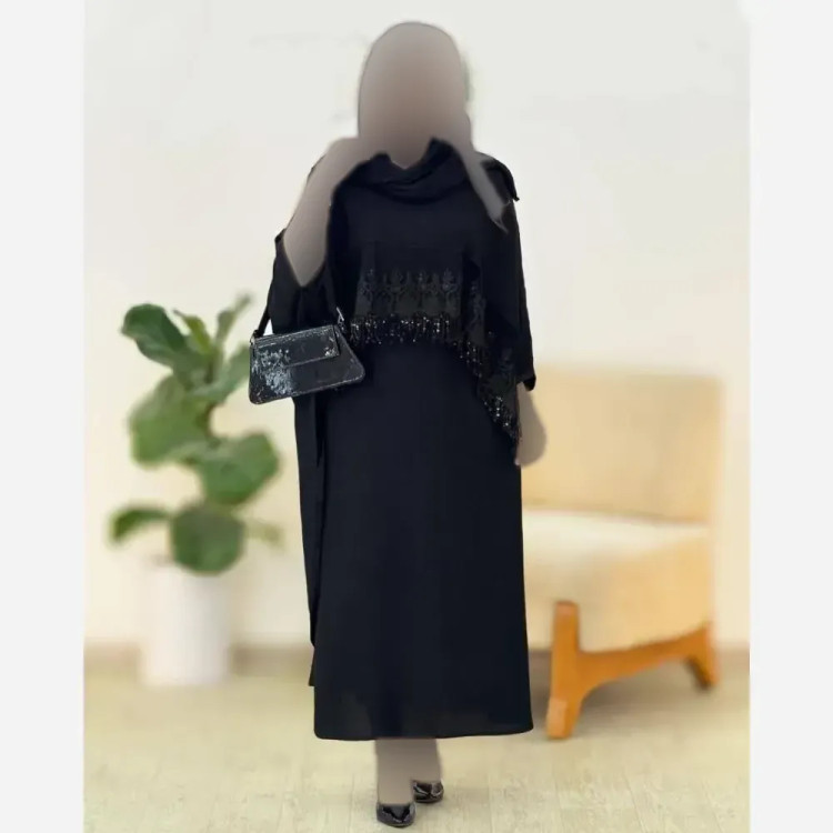 ست پیراهن رویه دار زنانه مدل فاخر جنس ابروبادی رنگ طلایی مشکی