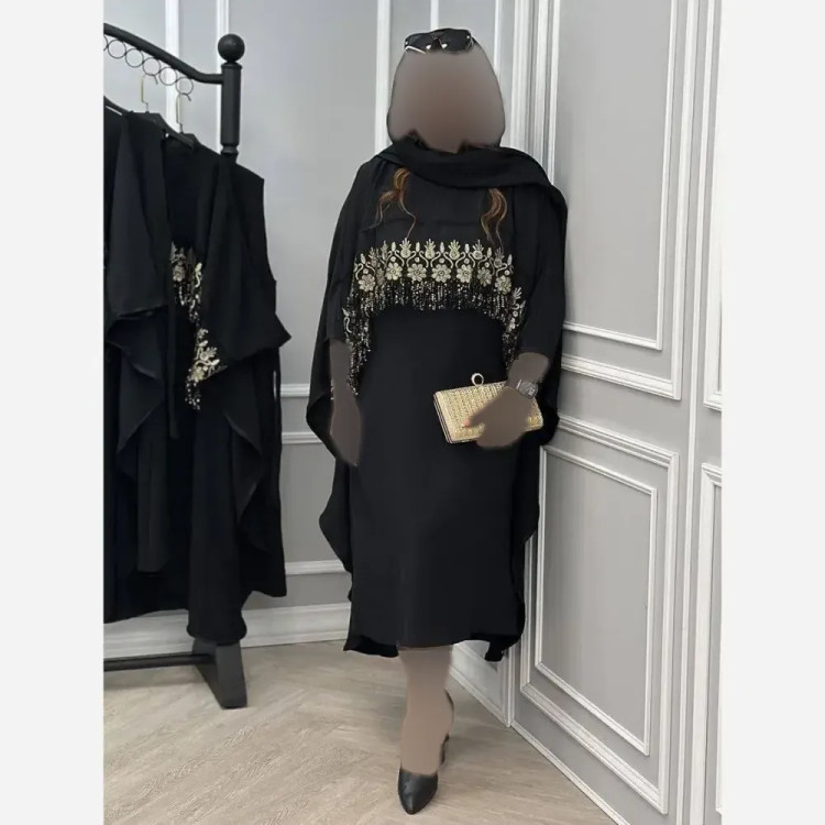 ست پیراهن رویه دار زنانه مدل فاخر جنس ابروبادی رنگ طلایی مشکی