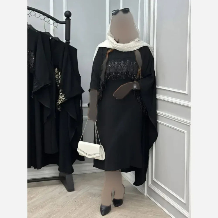 ست پیراهن رویه دار زنانه مدل فاخر جنس ابروبادی رنگ طلایی مشکی