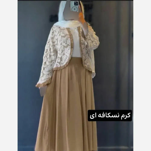 ست شومیز و دامن زنانه مدل ترمه جنس شانتون و دانتل فری سایز تا 46