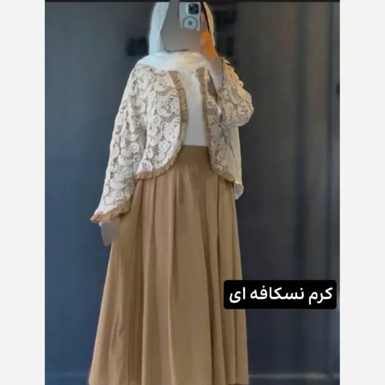 ست شومیز و دامن زنانه مدل ترمه جنس شانتون و دانتل فری سایز تا 46