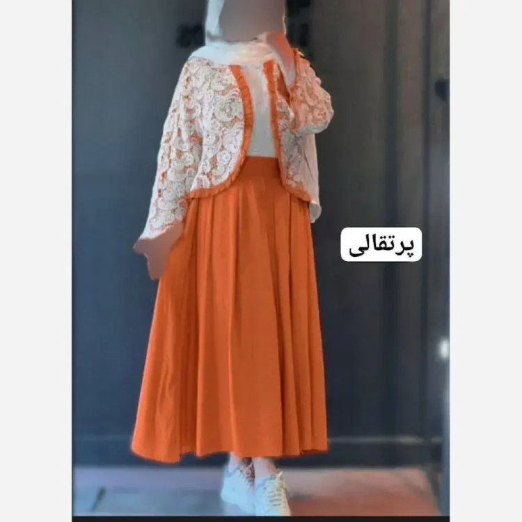 ست شومیز و دامن زنانه مدل ترمه جنس شانتون و دانتل فری سایز تا 46