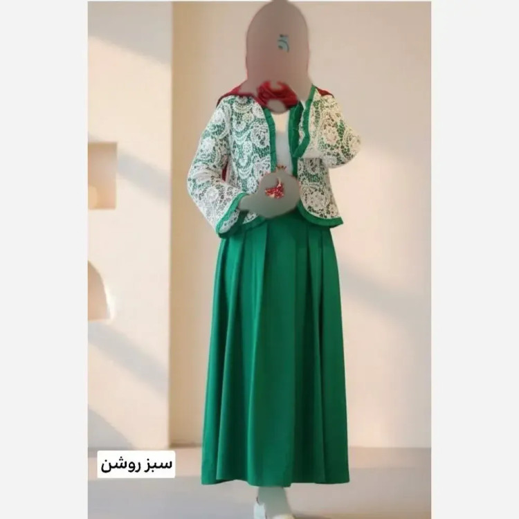ست شومیز و دامن زنانه مدل ترمه جنس شانتون و دانتل فری سایز تا 46