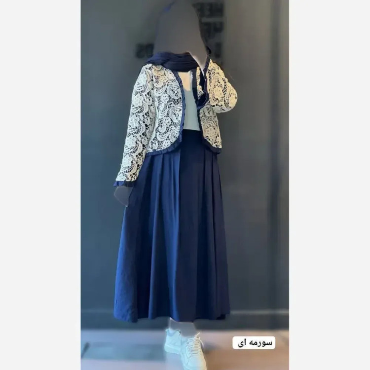 ست شومیز و دامن زنانه مدل ترمه جنس شانتون و دانتل فری سایز تا 46