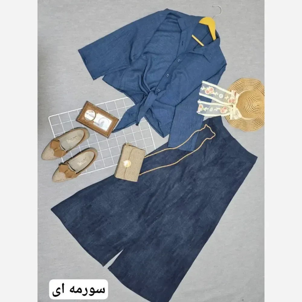 ست مانتو شلوار زنانه مدل ستاره جنس شانتون فری سایز تا 46 رنگ مشکی و کرمی
