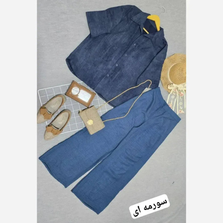ست مانتو شلوار زنانه مدل ستاره جنس شانتون فری سایز تا 46 رنگ مشکی و کرمی