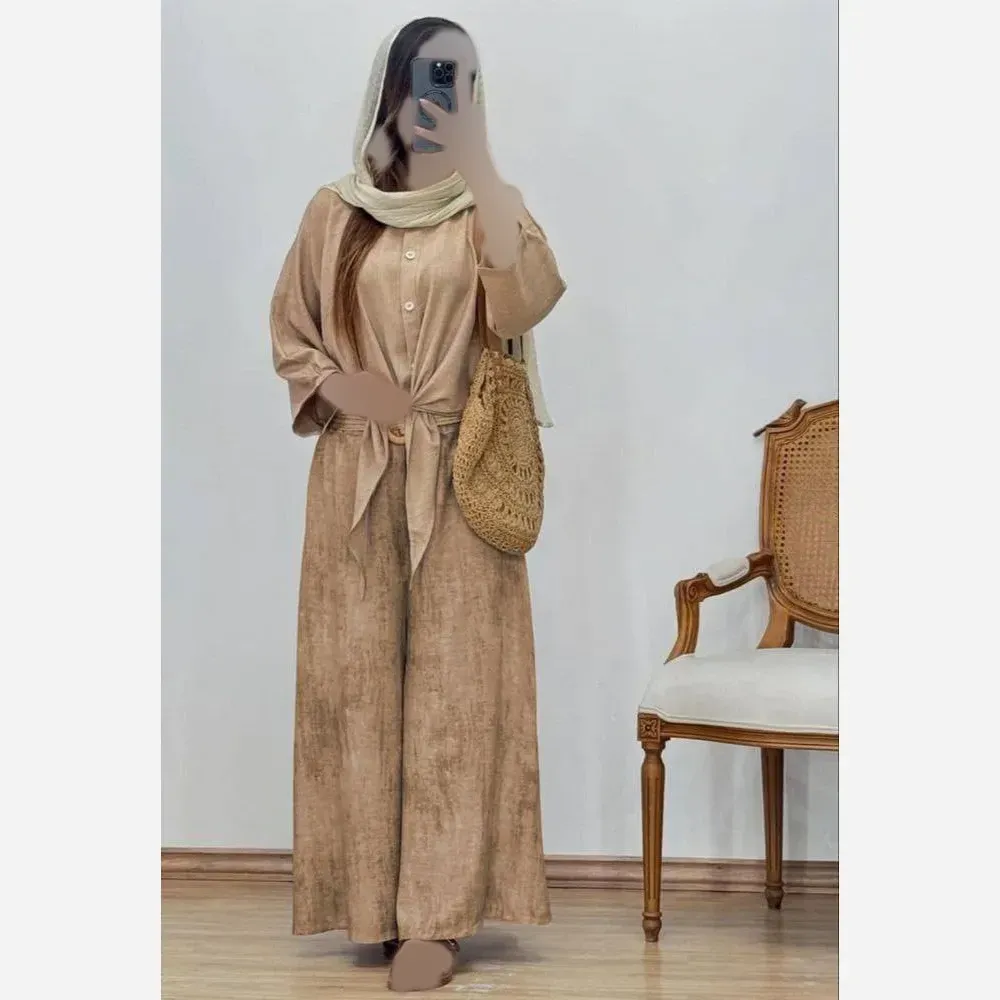 ست مانتو شلوار زنانه مدل ستاره جنس شانتون فری سایز تا 46 رنگ مشکی و کرمی