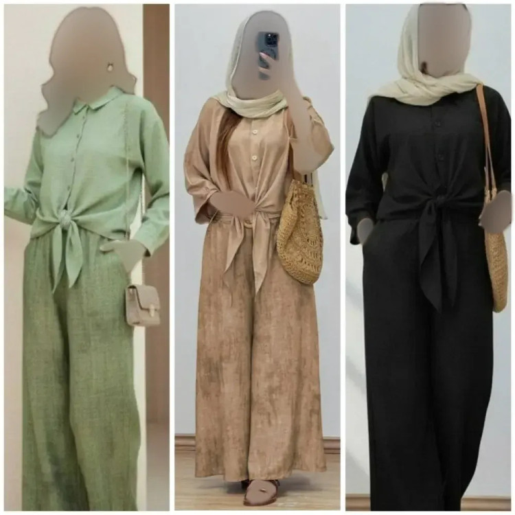 ست مانتو شلوار زنانه مدل ستاره جنس شانتون فری سایز تا 46 رنگ مشکی و کرمی