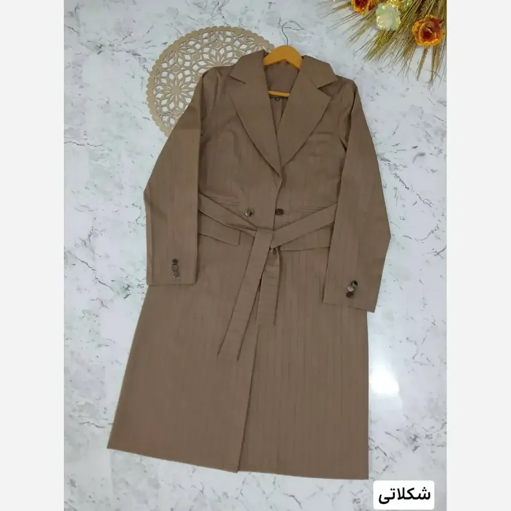 مانتو کتان پلاس مدل تبسم کمربنددار مناسب دانشگاه و اداری