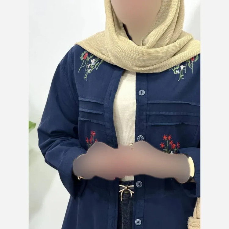 مانتو الیاف لینن گلدوزی شده مدل کاشیما فری سایز 36 تا 46