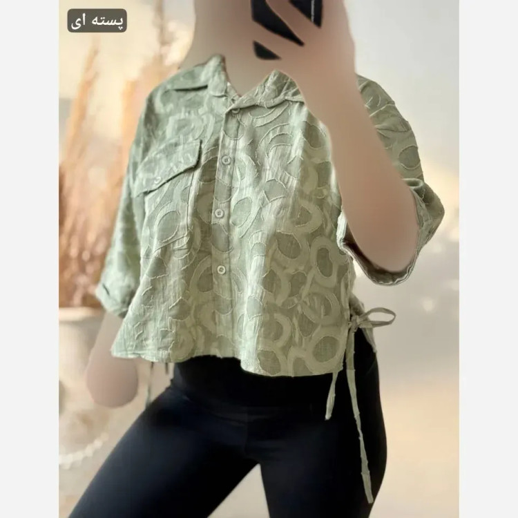 شومیز باکسی هانا لینن نخی اعلا با خرجکار برجسته فری سایز 36 تا 46