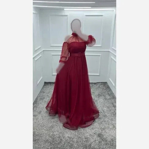 پیراهن ماکسی زنانه مجلسی تور با خرجکار نواردبی قد 152 با کمربند