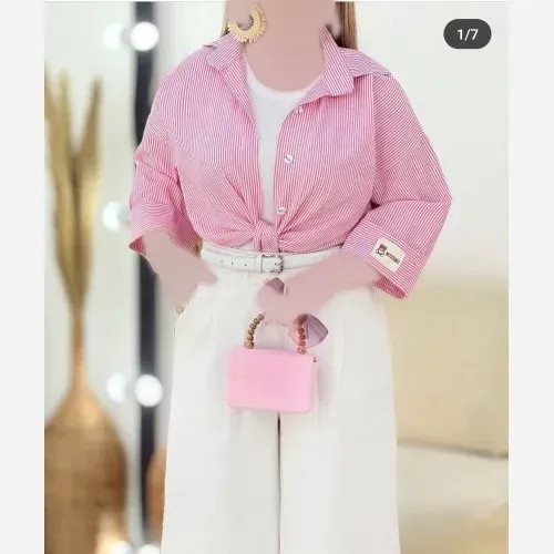 شومیز زنانه مدل پانیذ پارچه راه راه آستین مارک فری سایز