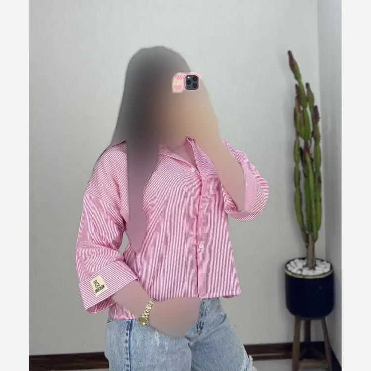 شومیز زنانه مدل پانیذ پارچه راه راه آستین مارک فری سایز