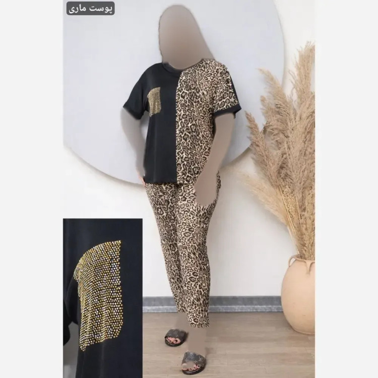 ست تونیک و شلوار زنانه مدل لیورپول جنس ویسکوز الیزه فول کش نگیندار فری سایز 36 تا 52