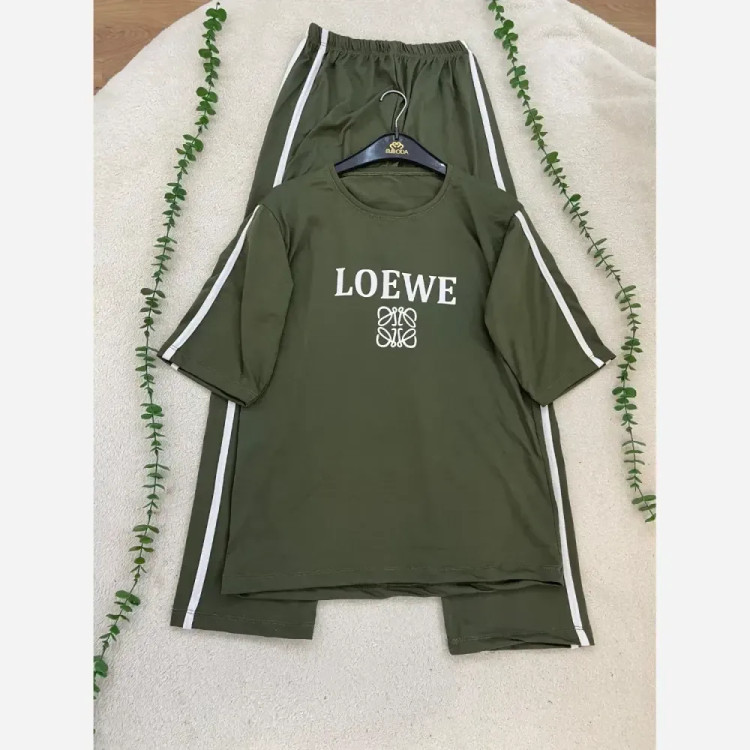 ست تیشرت و شلوار زنانه طرح LOEWE جنس سوپر اسپان فول کش سایز فری 36 تا 48