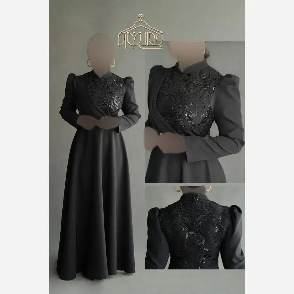 پیراهن مجلسی زنانه مدل الیزابت جنس مازاراتی با خرجکار تور منجوق دوزی شده