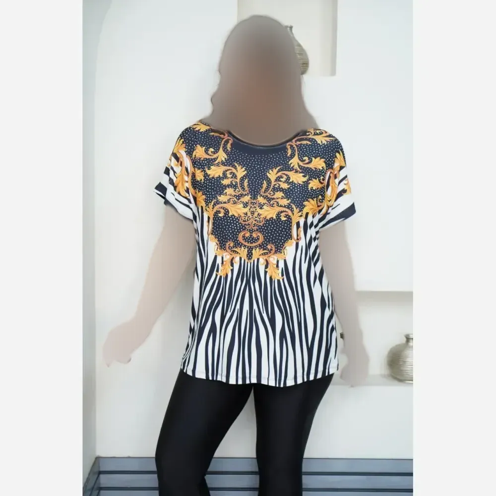 تیشرت مجلسی زنانه نگین کاری شده جنس فلامنت الیزه فری سایز