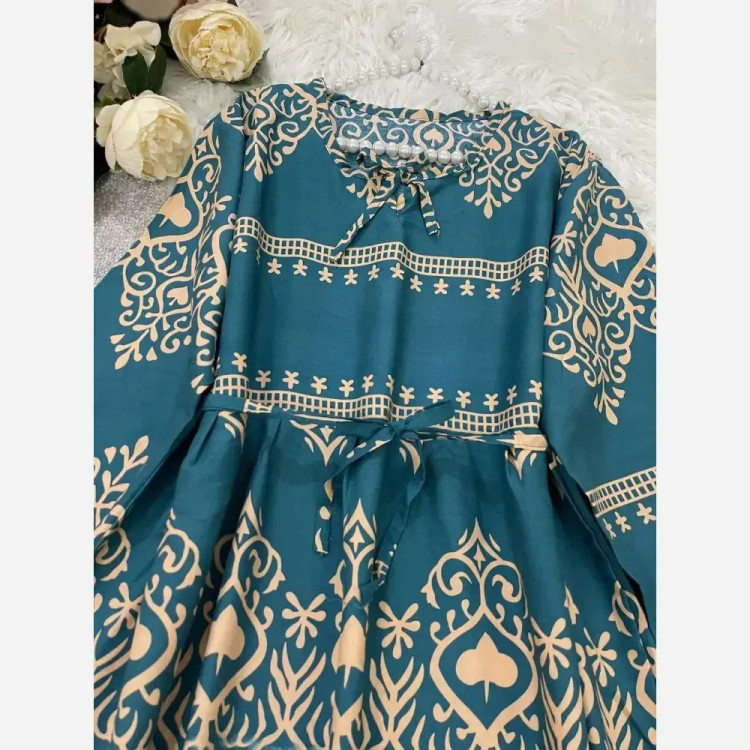 پیراهن ساحلی زنانه نخی صابونی رنگ زمردی فری سایز تا 48