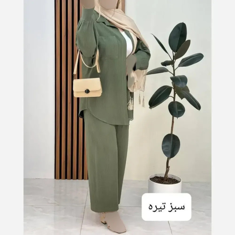 ست شومیز و شلوار زنانه جنس سوپر کراش درجه یک فری سایز مناسب 36 تا 46