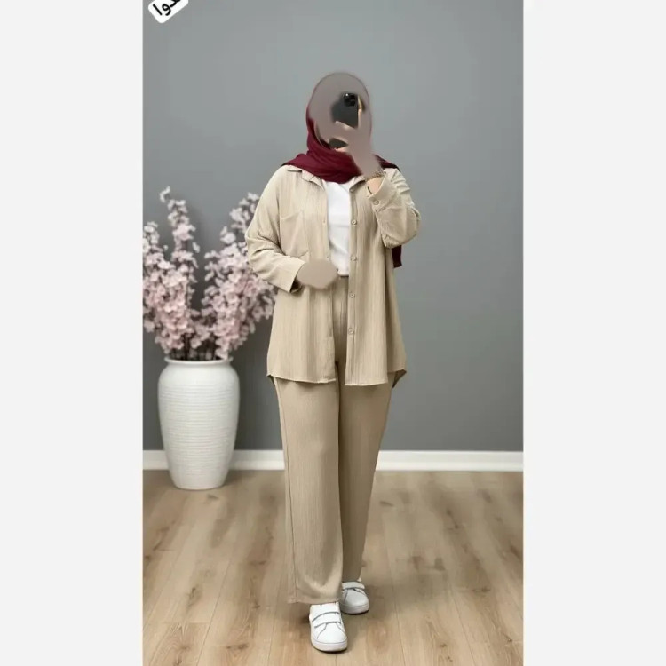 ست شومیز و شلوار زنانه جنس سوپر کراش درجه یک فری سایز مناسب 36 تا 46