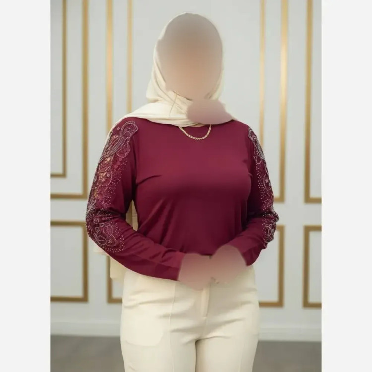 شومیز مجلسی گیپوری نگین دار مدل سوگل جنس ویسکوز فری سایز 40 تا 50