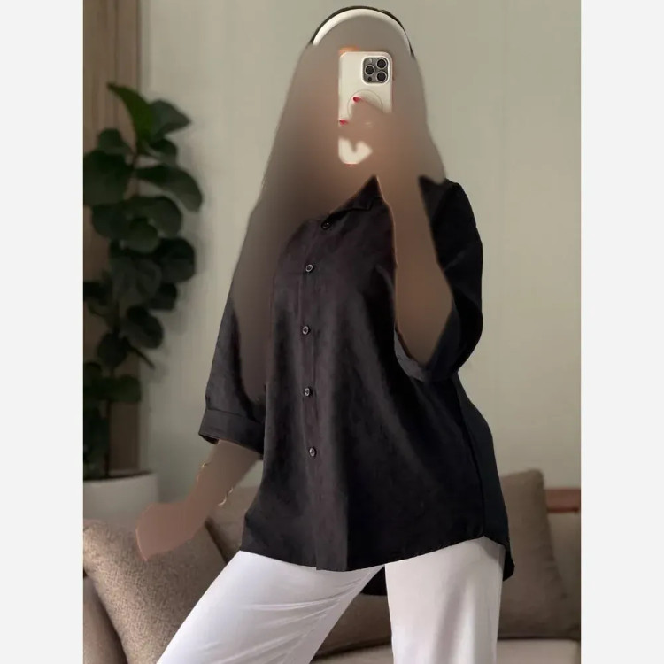 شومیز زنانه مدل دلین آستین پاکتی پارچه شانتون ژاکارد فری سایز