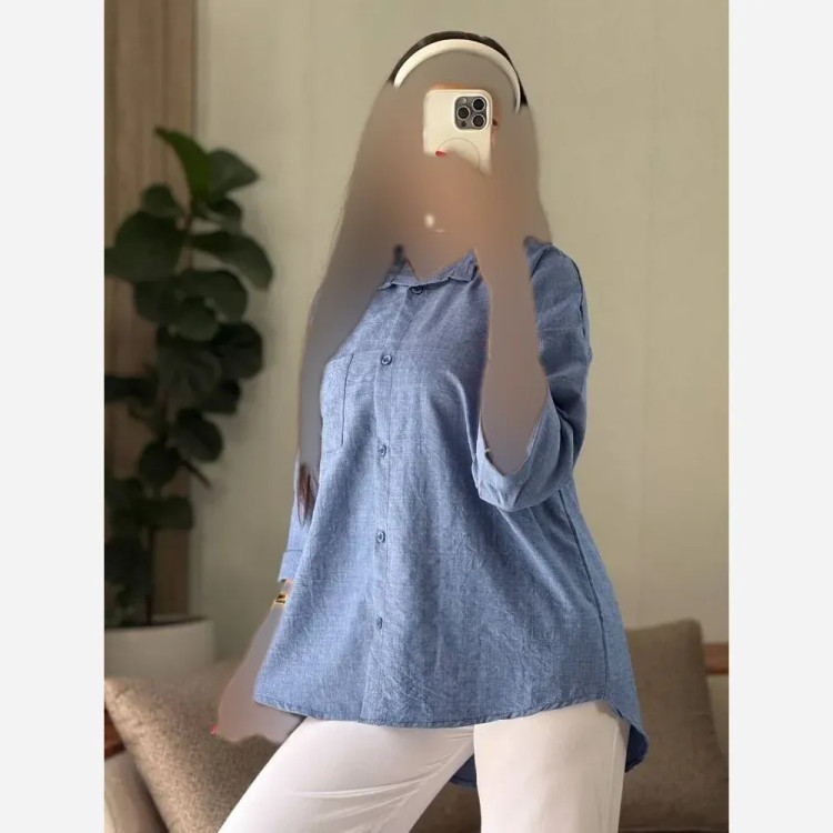 شومیز زنانه مدل دلین آستین پاکتی پارچه شانتون ژاکارد فری سایز