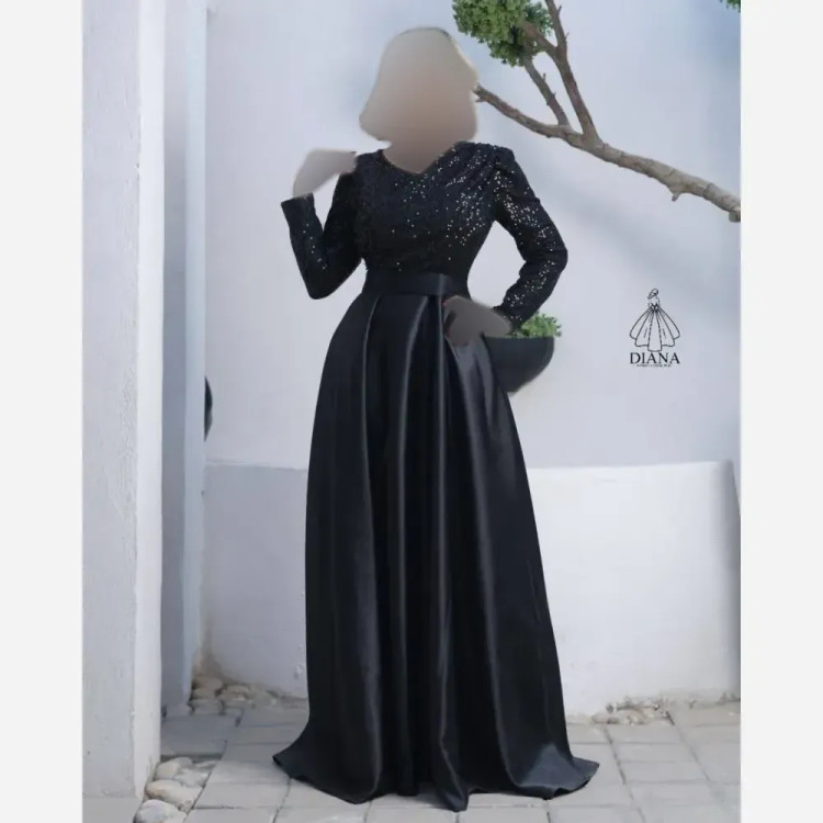 پیراهن ماکسی مجلسی زنانه مدل کاتیا جنس پولک زارا و ساتن آمریکایی رنگ مشکی