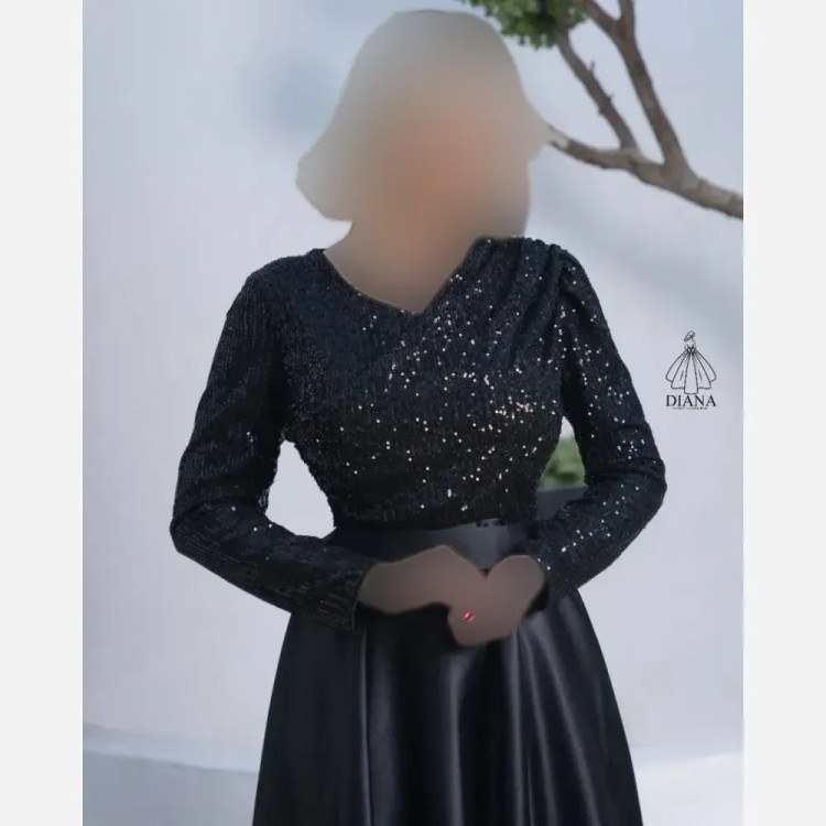 پیراهن ماکسی مجلسی زنانه مدل کاتیا جنس پولک زارا و ساتن آمریکایی رنگ مشکی