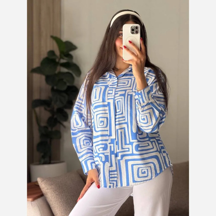 شومیز دخترانه طرح دار مدل ملین جنس پارچه پری ترک فری سایز