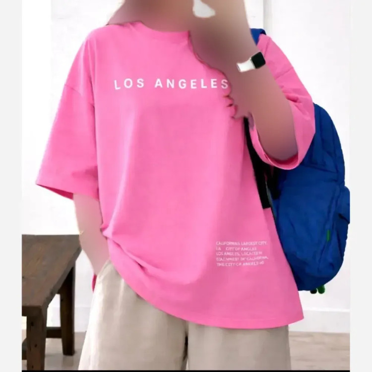 تیشرت باکسی زنانه طرح LOS ANGELES جنس سوپر پنبه فری سایز