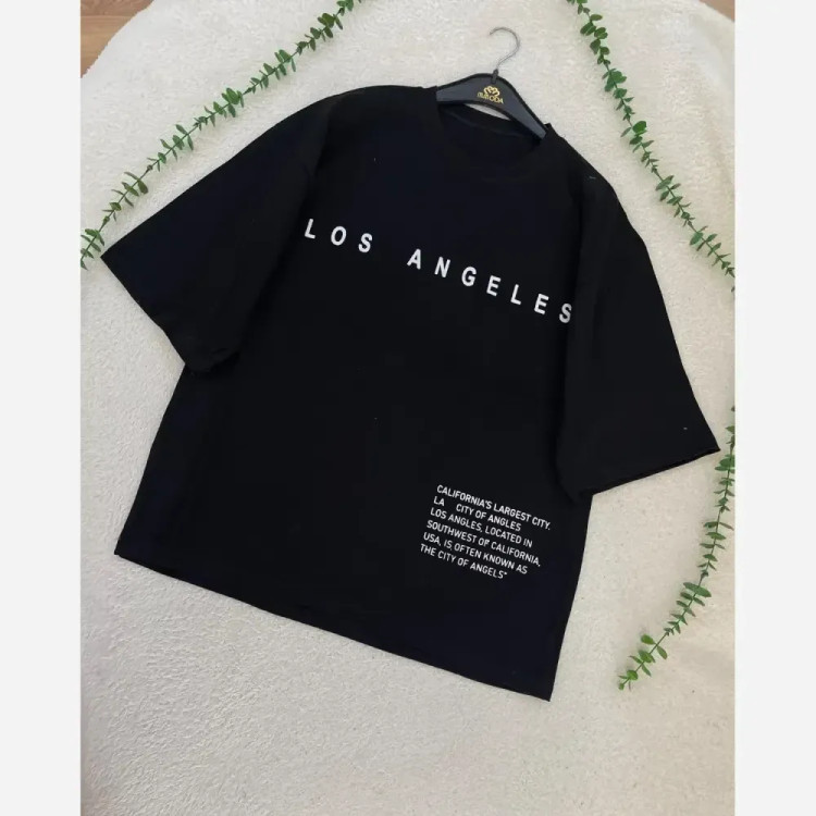 تیشرت باکسی زنانه طرح LOS ANGELES جنس سوپر پنبه فری سایز