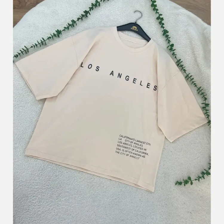تیشرت باکسی زنانه طرح LOS ANGELES جنس سوپر پنبه فری سایز