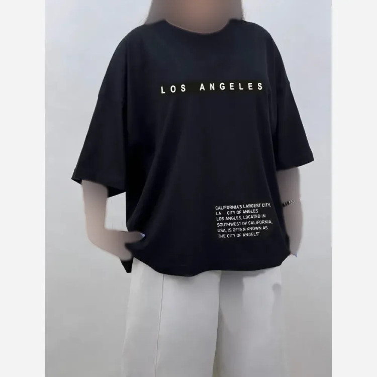تیشرت باکسی زنانه طرح LOS ANGELES جنس سوپر پنبه فری سایز