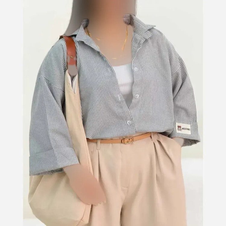 شومیز زنانه لینن راه راه استیکری فری سایز