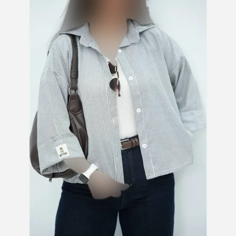 شومیز زنانه لینن راه راه استیکری فری سایز