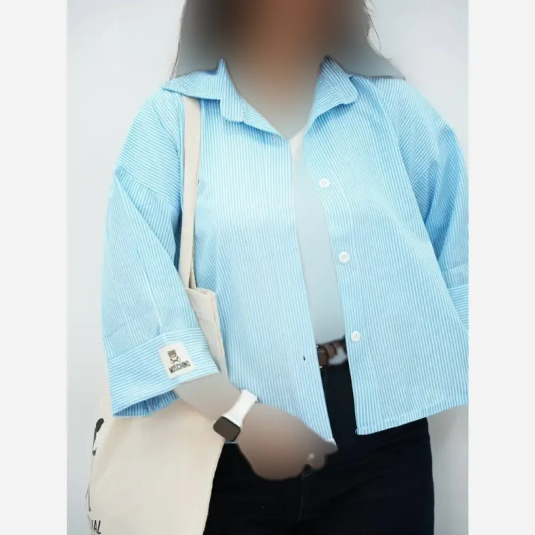 شومیز زنانه لینن راه راه استیکری فری سایز