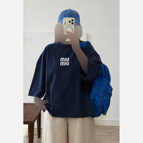 تیشرت باکسی زنانه طرح MIU MIU جنس سوپر پنبه فری سایز