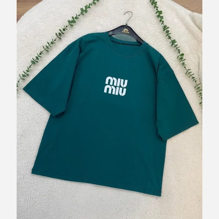 تیشرت باکسی زنانه طرح MIU MIU جنس سوپر پنبه فری سایز