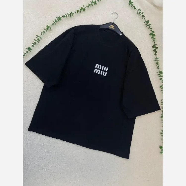 تیشرت باکسی زنانه طرح MIU MIU جنس سوپر پنبه فری سایز