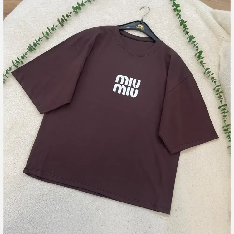 تیشرت باکسی زنانه طرح MIU MIU جنس سوپر پنبه فری سایز