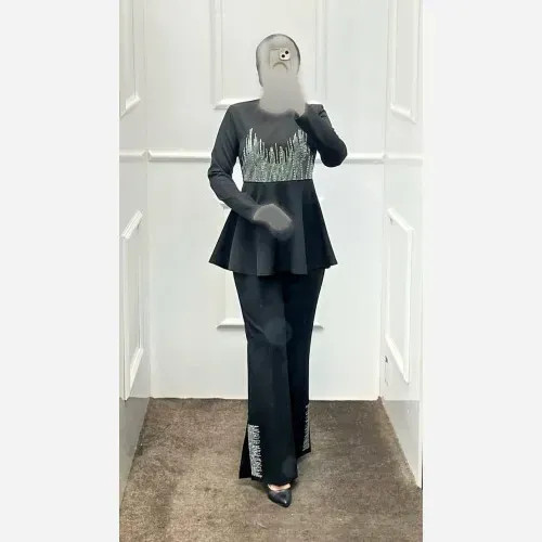 ست شومیز و شلوار زنانه مجلسی مازراتی نگیندار کد 2