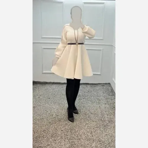 پیراهن عروسکی زنانه مدل ونوس جنس غواصی ساندویچی با کمربند چرم فری سایز