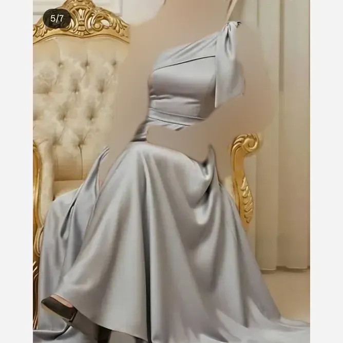 پیراهن زنانه مجلسی ساتن آمریکایی مدل سرشانه پاپیون سبک رومی سایز 38 تا 52