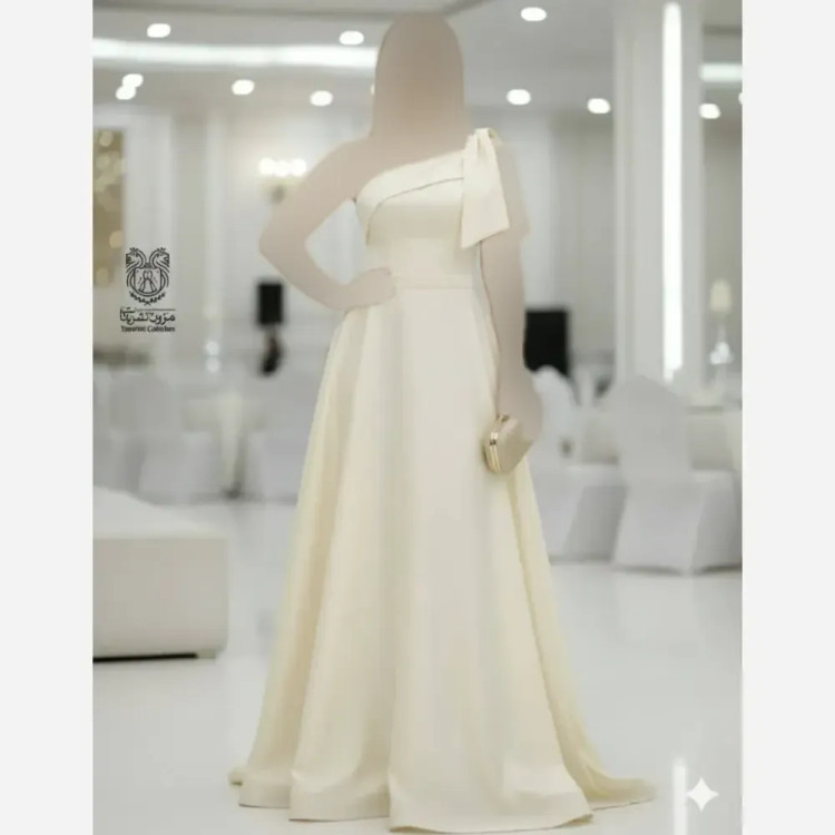 پیراهن زنانه مجلسی ساتن آمریکایی مدل سرشانه پاپیون سبک رومی سایز 38 تا 52