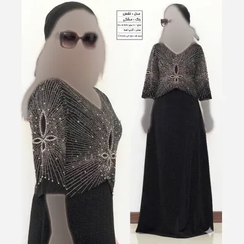 پیراهن ماکسی مجلسی زنانه بیگ سایز کرپ لمه مشکی سایز بزرگ 50 تا 60