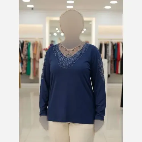 شومیز مجلسی زنانه مدل مهگل گیپوری نگین دار جنس ویسکوز فری سایز 38 تا 50